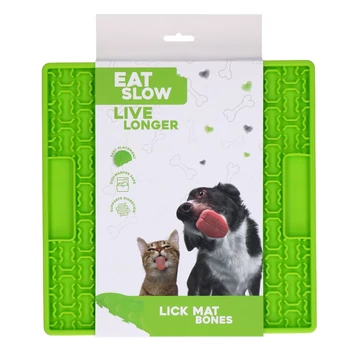 Eat Slow Live Longer Lick Mat Bones – habzsolásgátló nyalogatós tálca, zöld