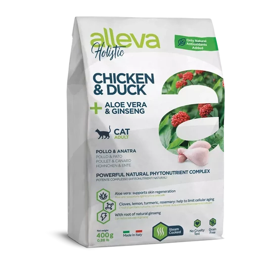 Alleva Holistic Gabonamentes Felnőtt Macskatáp Csirke és Kacsa + Aloe Vera és Ginzeng