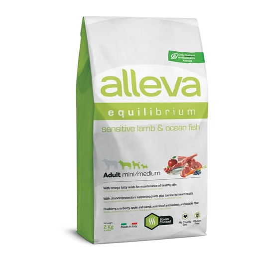 Alleva Equilibrium Gluténmentes Sensitive Felnőtt Mini/Medium Kutyatáp Bárány és Tengeri Hal