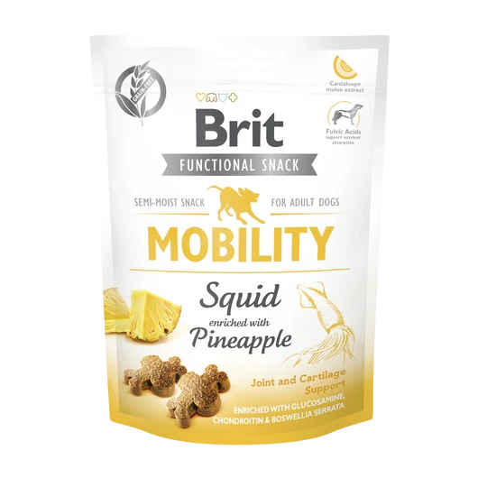 Brit Care Functional Snack Mobility tintahalas-ananászos jutalomfalat kutyáknak 150 g