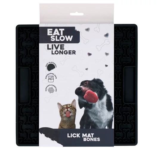 Eat Slow Live Longer Lick Mat Bones – habzsolásgátló nyalogatós tálca, szürke