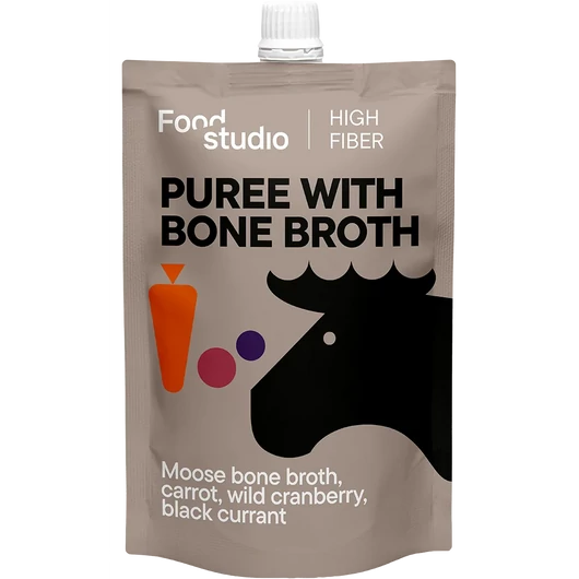 Food Studio Jávorszarvas Csontleves Püré Kutyáknak és Cicáknak – Sárgarépával, Tőzegáfonyával és Fekete Ribizlivel (150 ml)