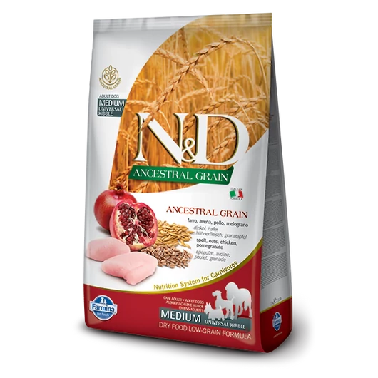 N&amp;D Ancestral Grain Dog csirke, tönköly és gránátalma Adult Medium/Maxi