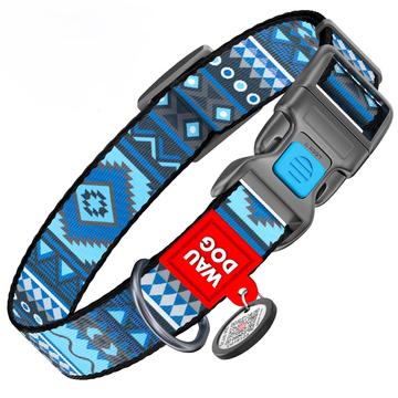 WAUDOG QR Tag Nylon csatos nyakörv &quot;Etno Blue&quot; M