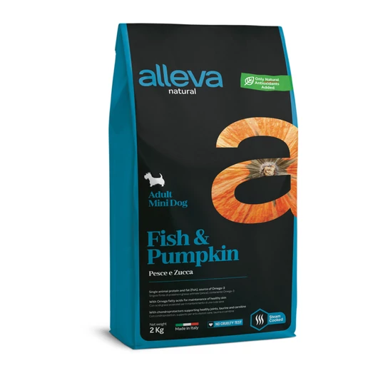 Alleva Natural Gluténmentes Felnőtt Mini Kutyatáp Hal És Sütőtök