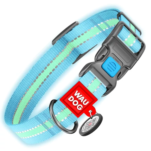 WauDog Nylon QR Kódos Világítós Kutyanyakörv Plastic Fastex Csattal